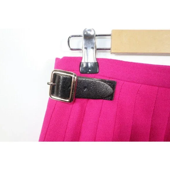 Pink Scottish Kilt Women's Size 12 Wool Mini Leather Buckles Crepe Punk Pleats - Picture 4 of 12